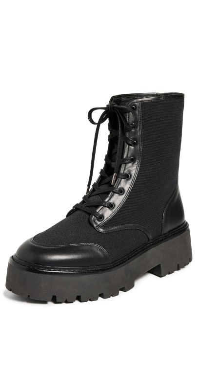 Black Suede Studio Sierra Lace Up Lug Sole Ankle Boots Black