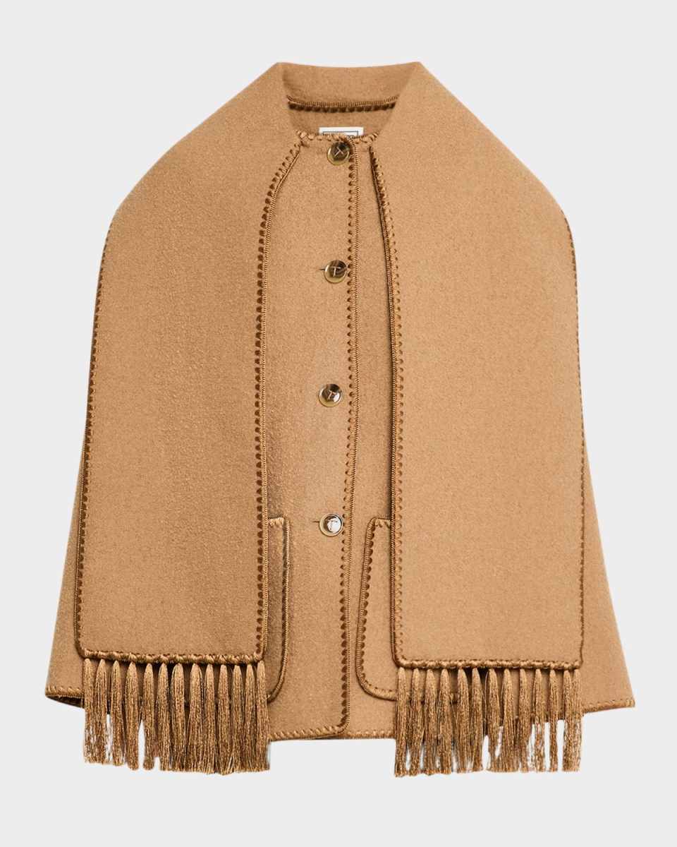 Fringe Embroidered Scarf Wool Jacket
