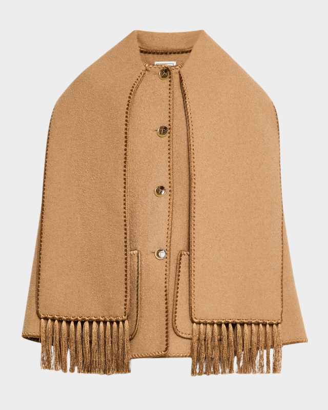 Fringe Embroidered Scarf Wool Jacket