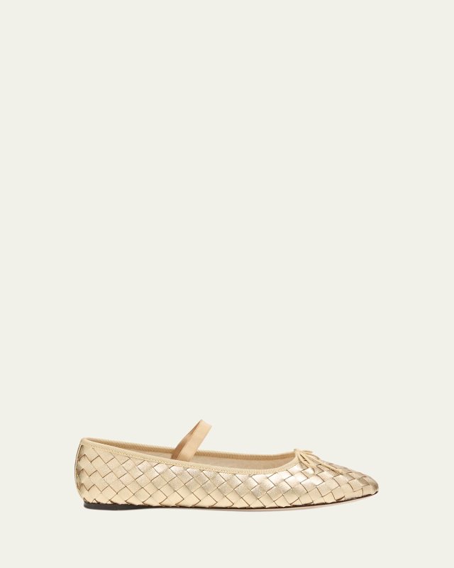 Leonie Metallic Woven Leather Ballerina Flats