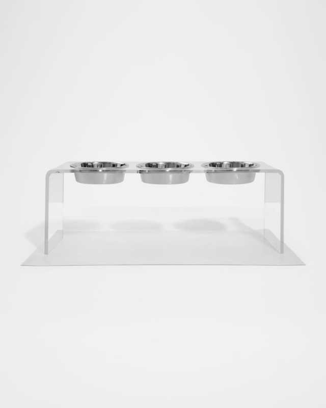 Tall Clear Triple Dog Bowl Feeder with 2 Qt. Silver Bowls