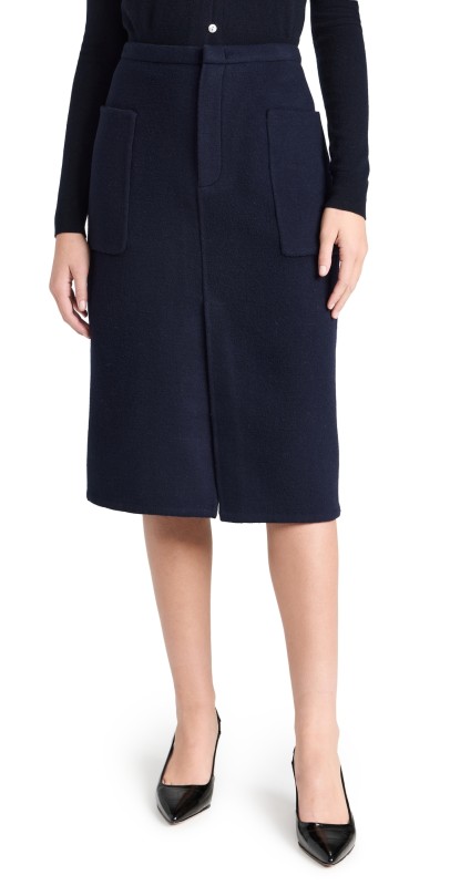 Vince Brushed Wool Pencil Skirt Deep Caspian
