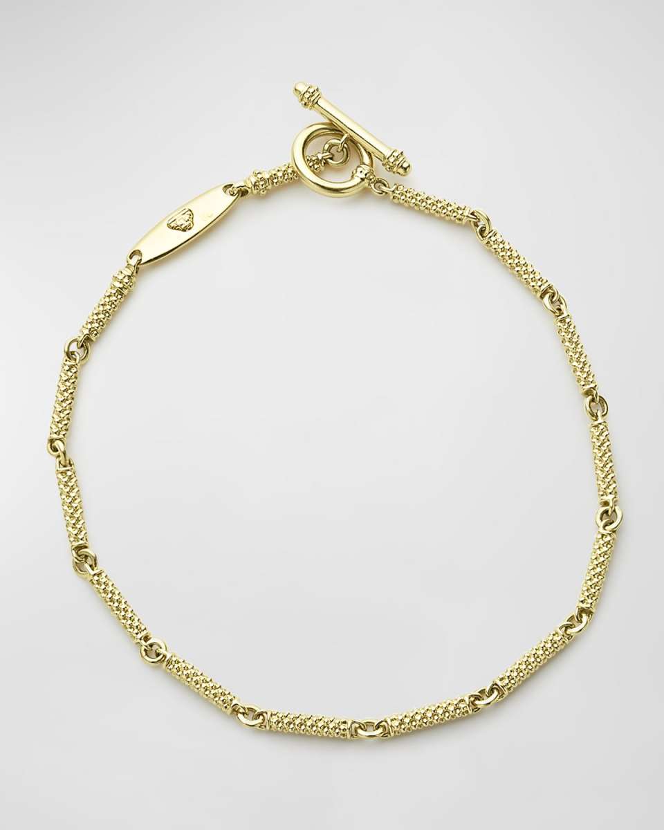 18K Gold Superfine Caviar Beaded Link Bracelet with Toggle Clasp, 7"L