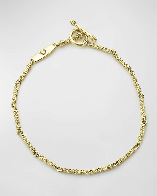 18K Gold Superfine Caviar Beaded Link Bracelet with Toggle Clasp, 7"L