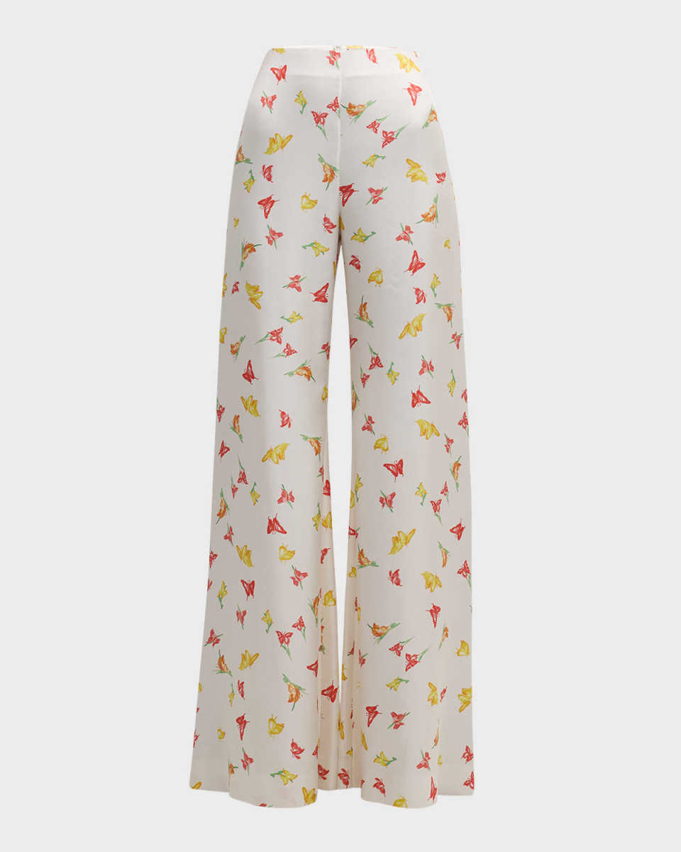 Luc High-Rise Butterfly-Print Wide-Leg Silk Palazzo Pants