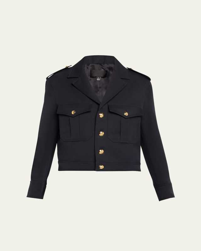 Lourdes Structured Wool Gabardine Crop Military Jacket
