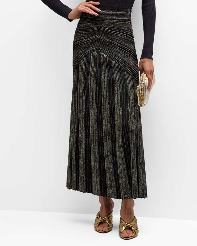 Julia Metallic Stripe Knit Maxi Column Skirt