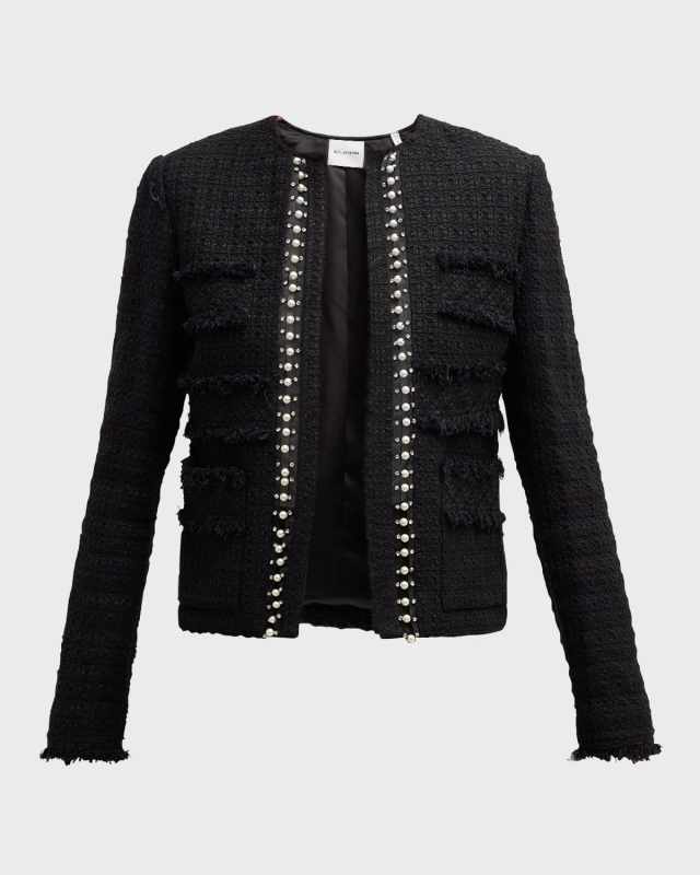 Crystal-Embellished Italian Textured Tweed Jacket