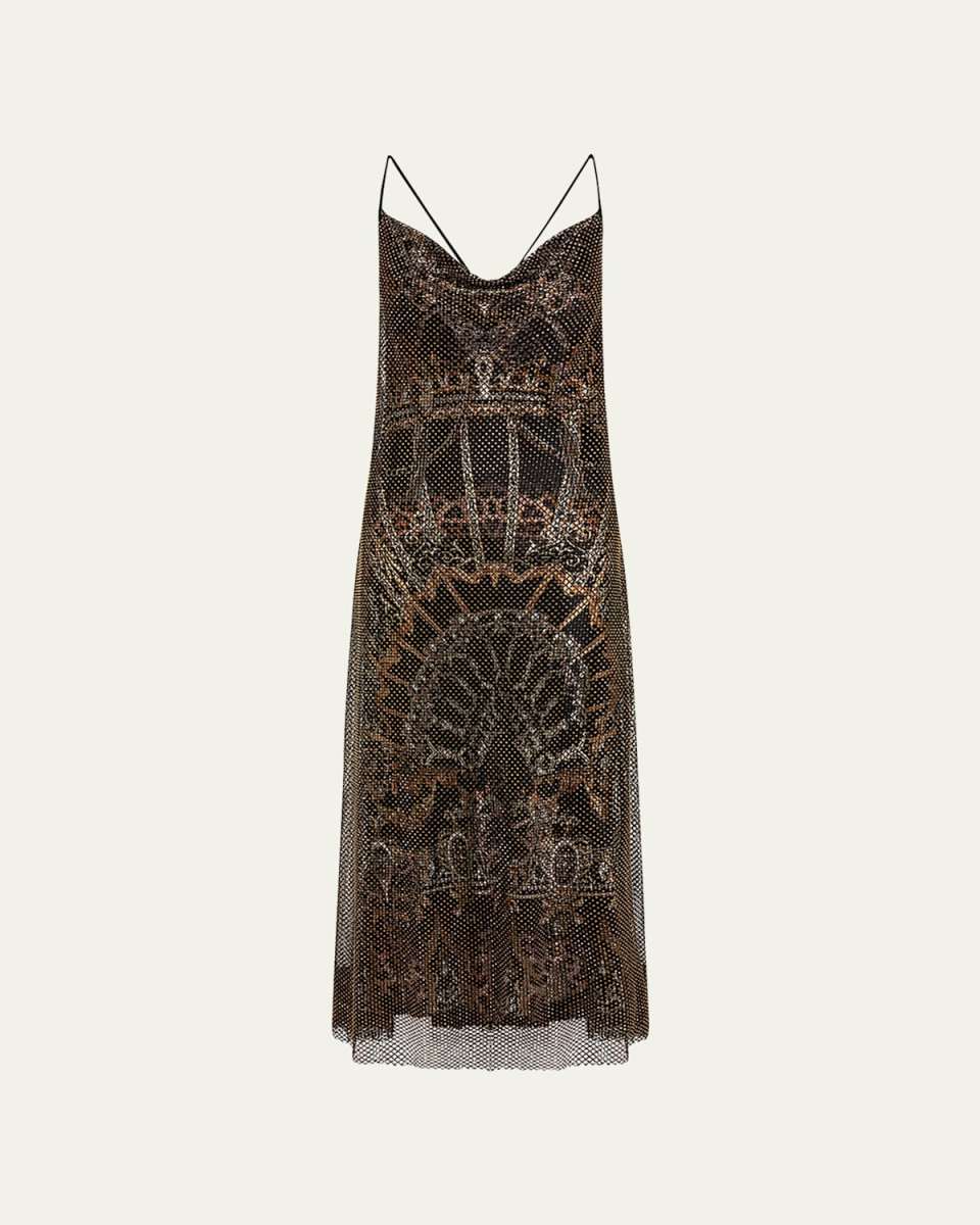 Long Bias Halter Dress with Crystal Mesh