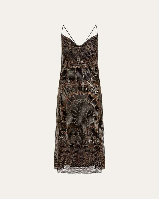 Long Bias Halter Dress with Crystal Mesh