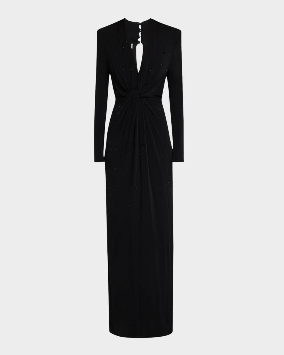 Twist-Front Rhinestone Gown