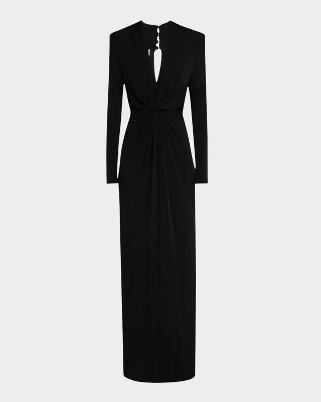 Twist-Front Rhinestone Gown