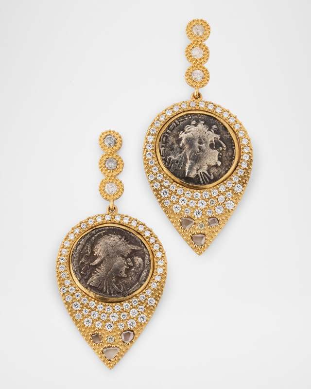 20K Yellow Gold Coin Earrings with Diamonds
