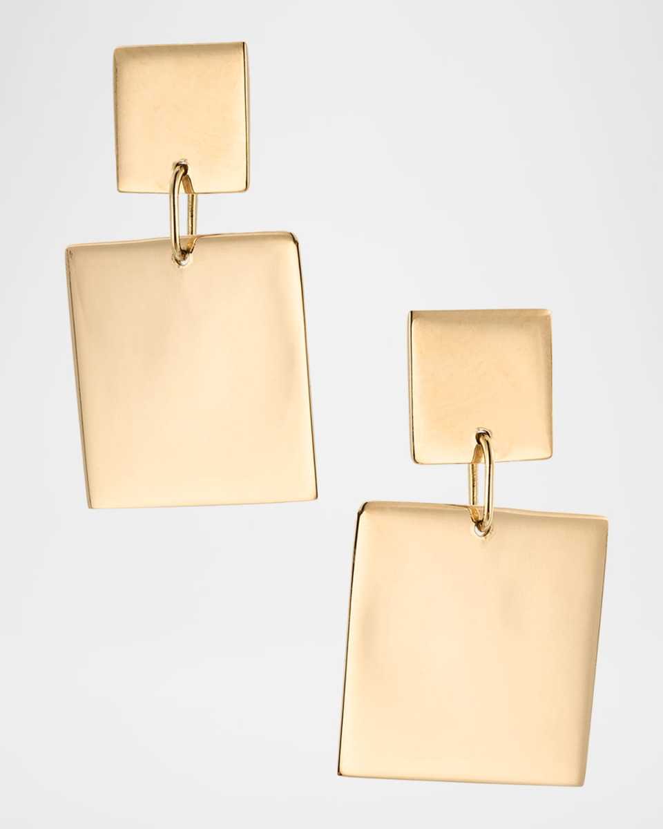 14K Yellow Gold Double Square Dangle Earrings