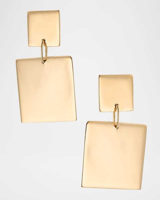 14K Yellow Gold Double Square Dangle Earrings