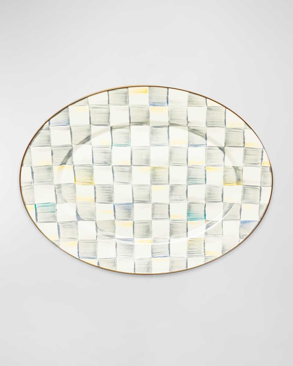 Sterling Check Enamel Oval Platter, Medium