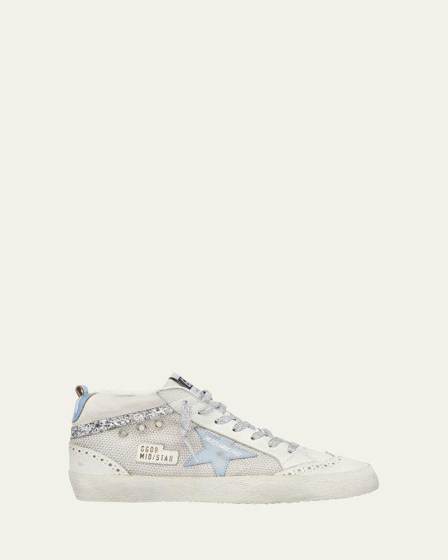 Mid Star Net Glitter Wing-Tip Sneakers