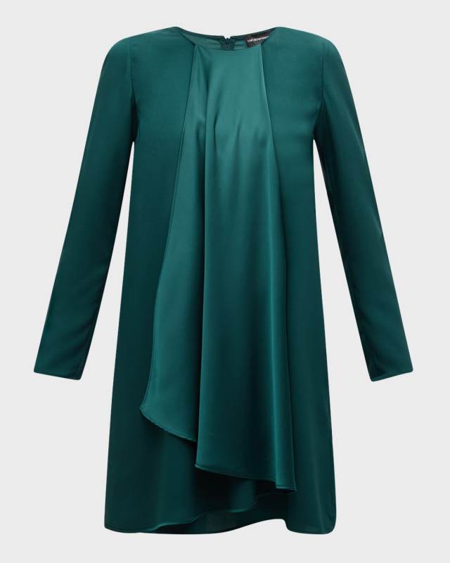 Draped Crepe Satin Mini Shift Dress