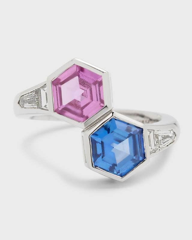 Platinum Pink and Blue Sapphire Ring with F/VVS1-VS Diamonds, Size