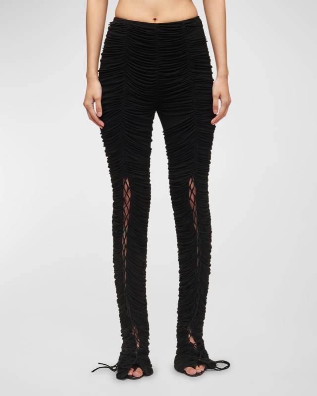 Bea Ruched Lace-Up Skinny-Leg Pants