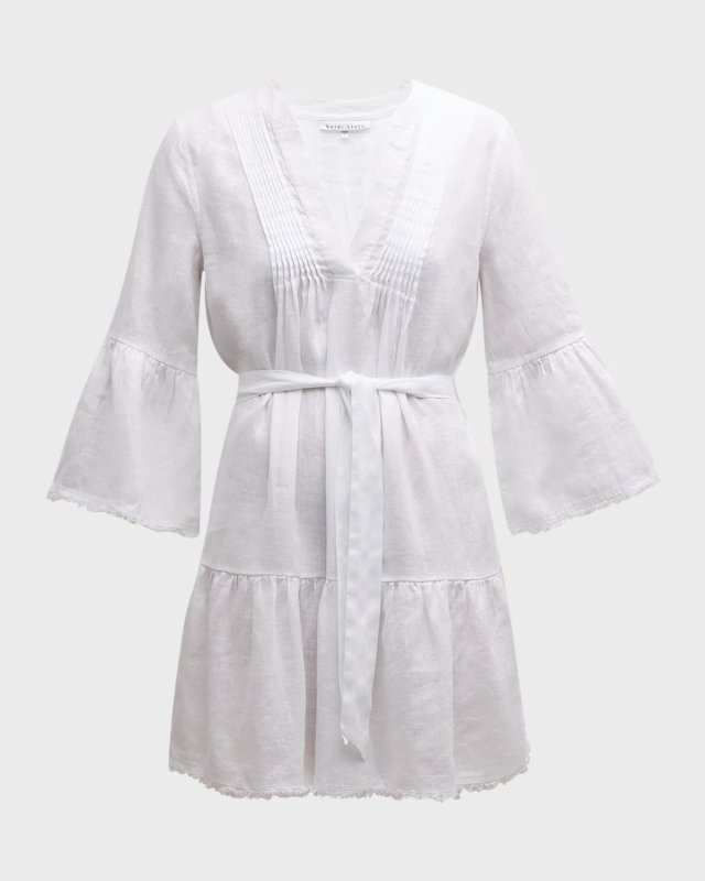 White Bay V-Neck Belted Mini Dress