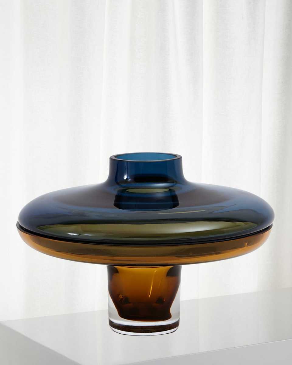 Small Low Cobalt Over Amber Vase
