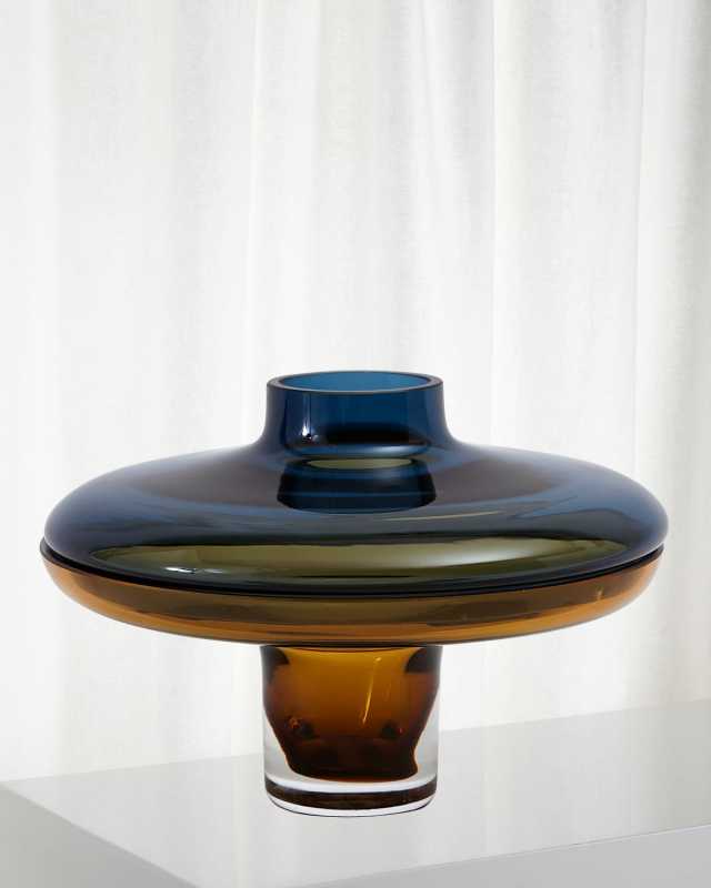 Small Low Cobalt Over Amber Vase