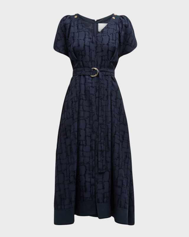 Check Jacquard V-Neck Tulip Dress