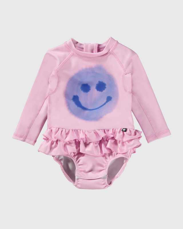 Girl's Narice Happy Face-Print One Piece Swimsuit, Size 3M-3