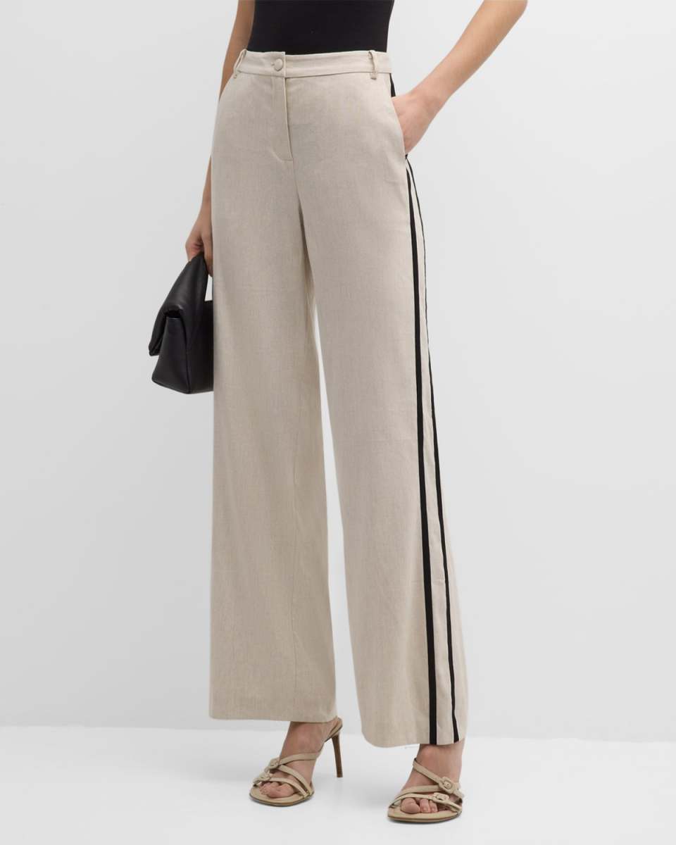 Contrast-Trim Straight-Leg Pants