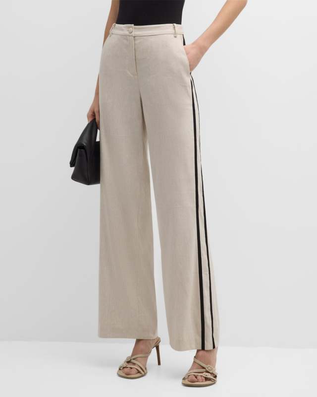 Contrast-Trim Straight-Leg Pants