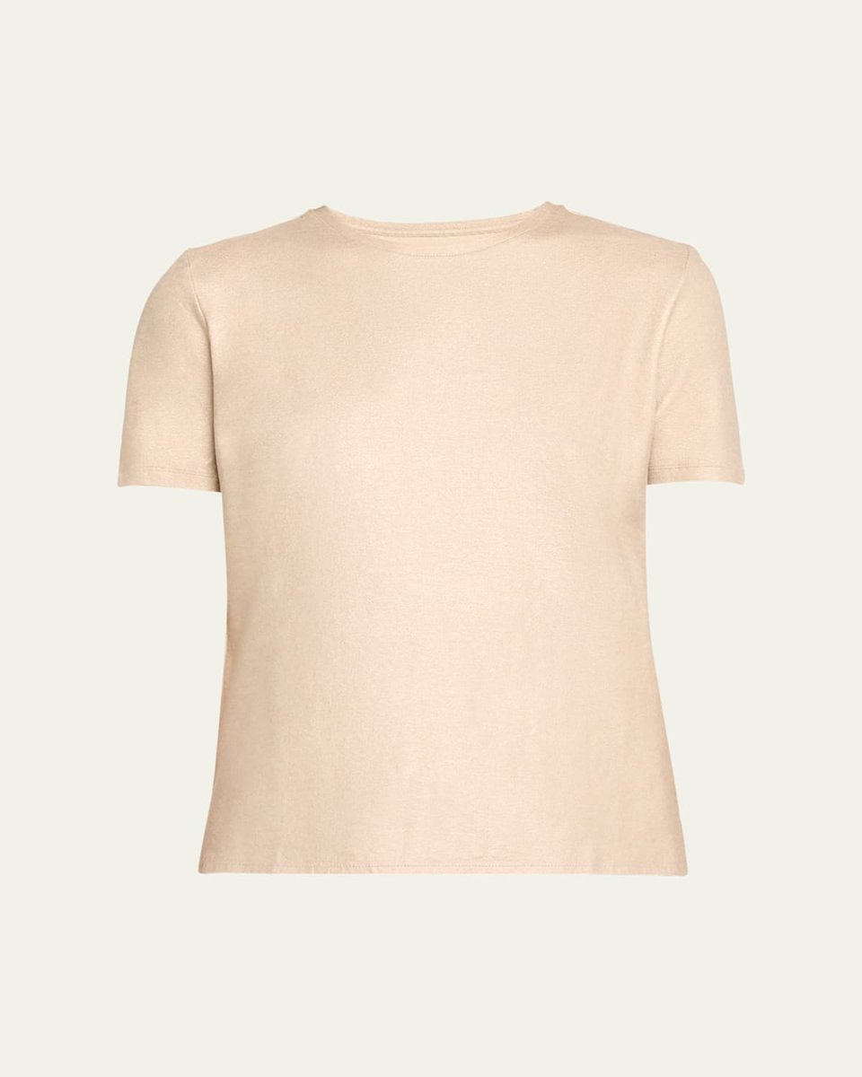 Stretch Linen Metallic Short-Sleeve Crewneck Tee