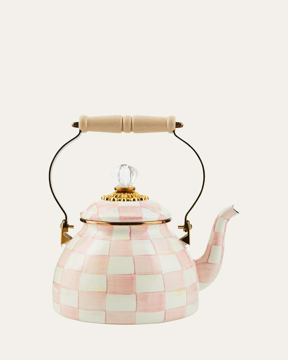 Rosy Check Enamel Tea Kettle, 2 Quarts