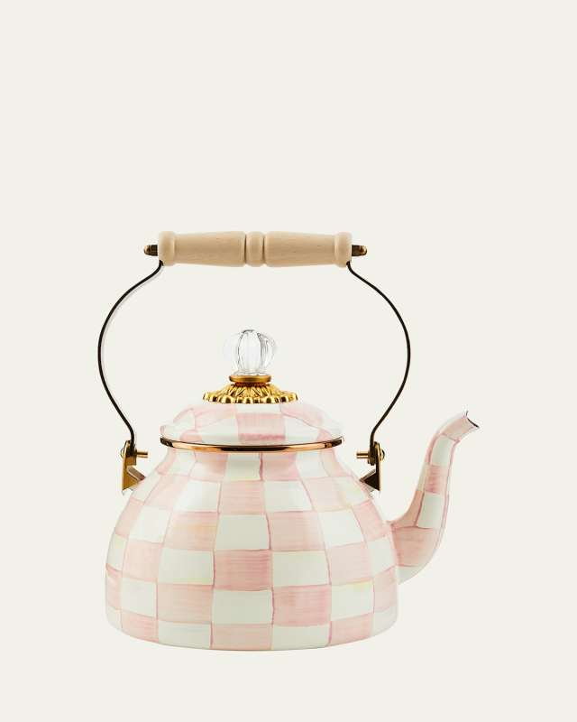 Rosy Check Enamel Tea Kettle, 2 Quarts