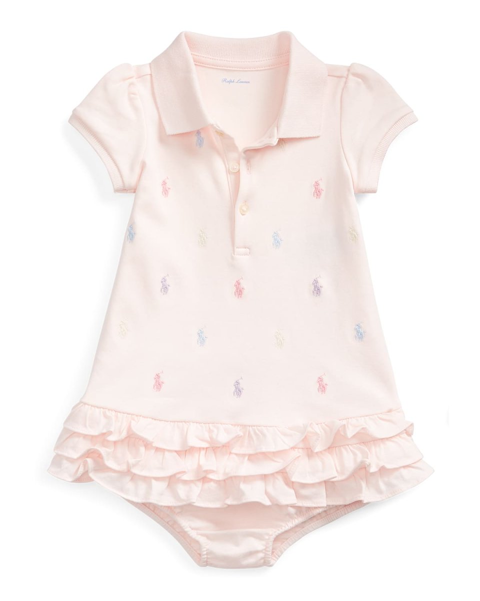 Ruffled Embroidered Polo Dress With Solid Bloomers, Size 3M-24