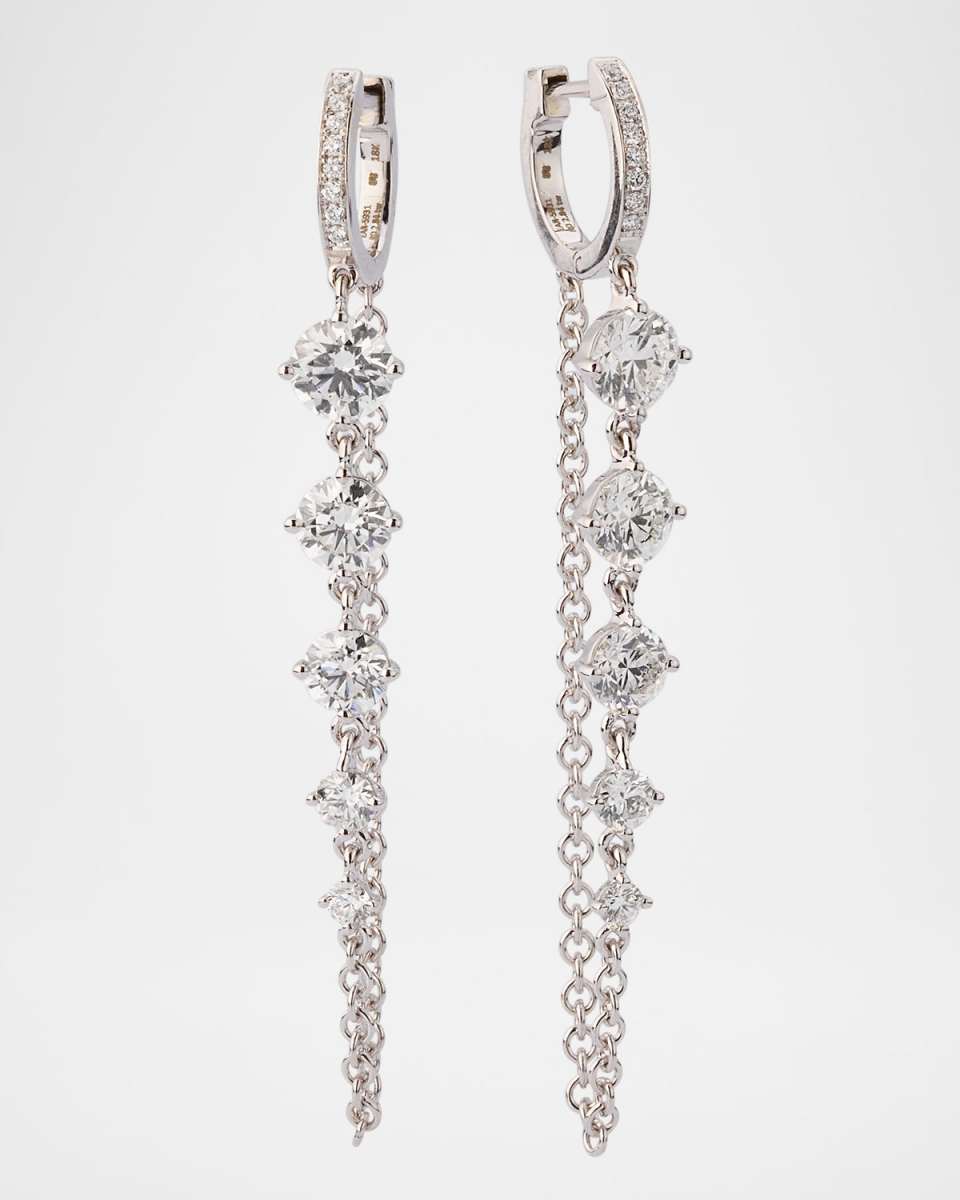 18k White Gold Diamond Huggie Chain Earrings
