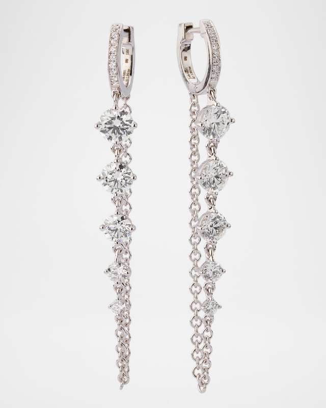 18k White Gold Diamond Huggie Chain Earrings