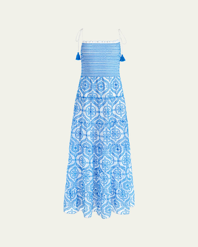 Marna Embroidered Tiered Tie-Strap Maxi Dress