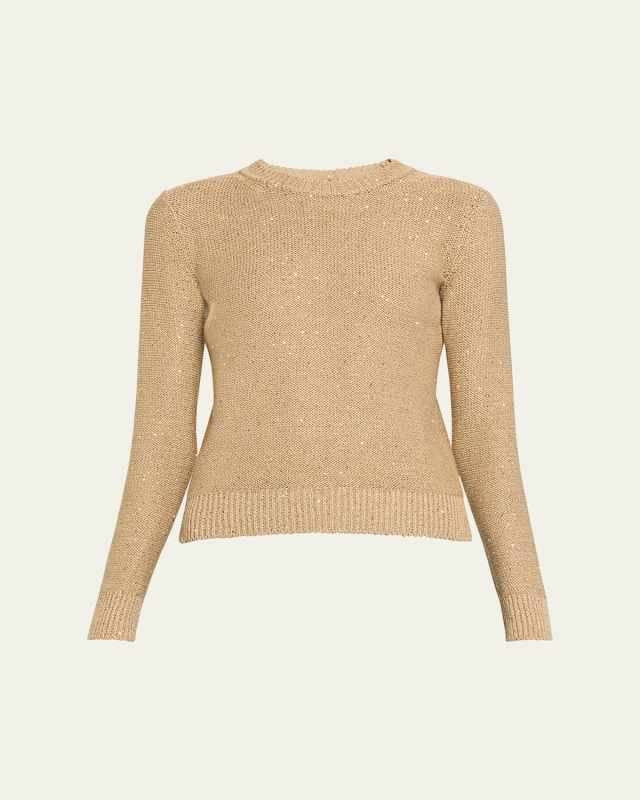 Linen Cotton Knit Pullover with Sequins