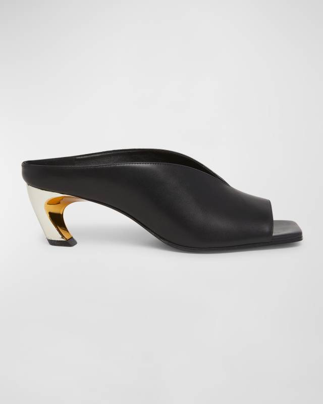Armadillo Leather Comma-Heel Mules