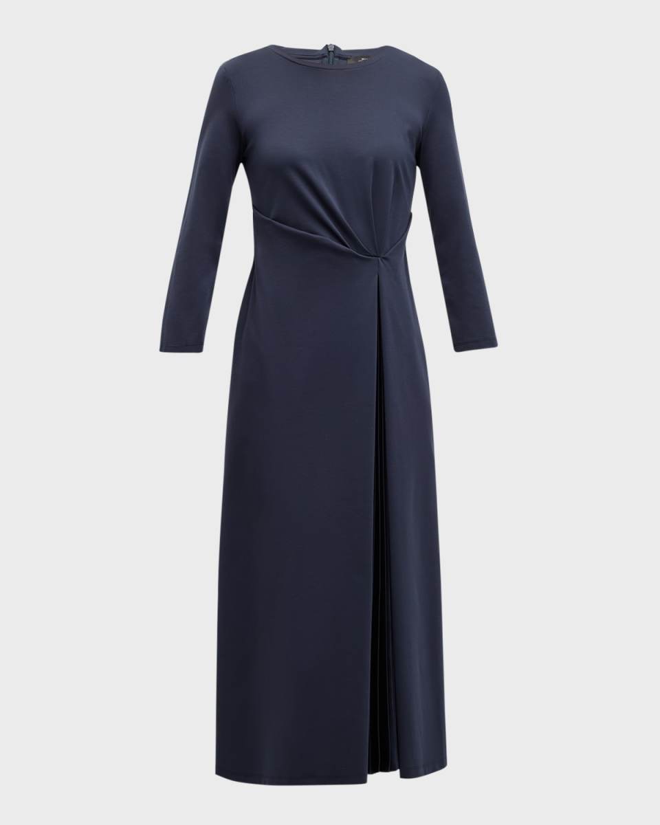 Gessy Pleated 3/4-Sleeve A-Line Midi Dress