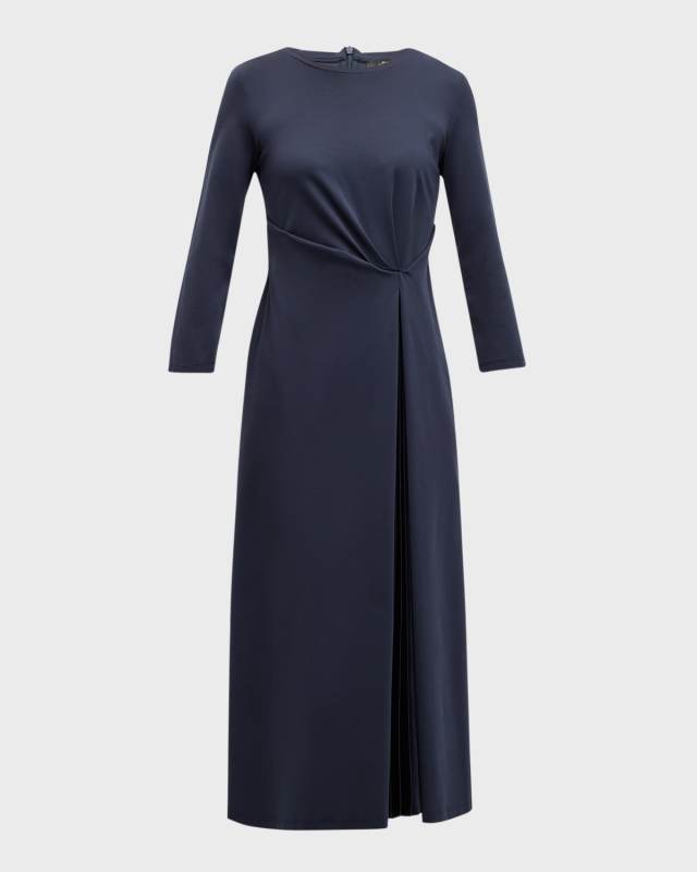 Gessy Pleated 3/4-Sleeve A-Line Midi Dress