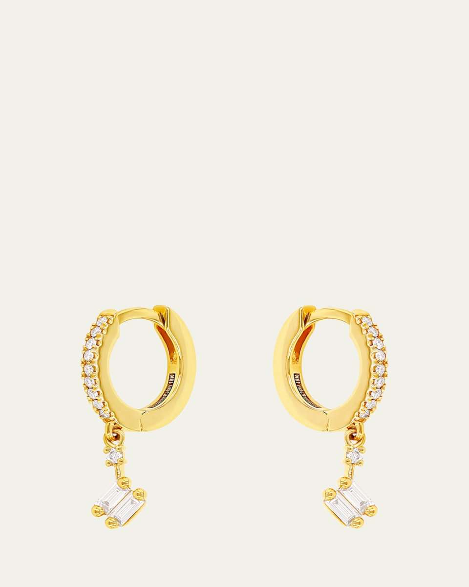 18K Yellow Gold Diamond Drop Huggie Earrings