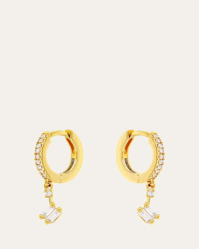 18K Yellow Gold Diamond Drop Huggie Earrings