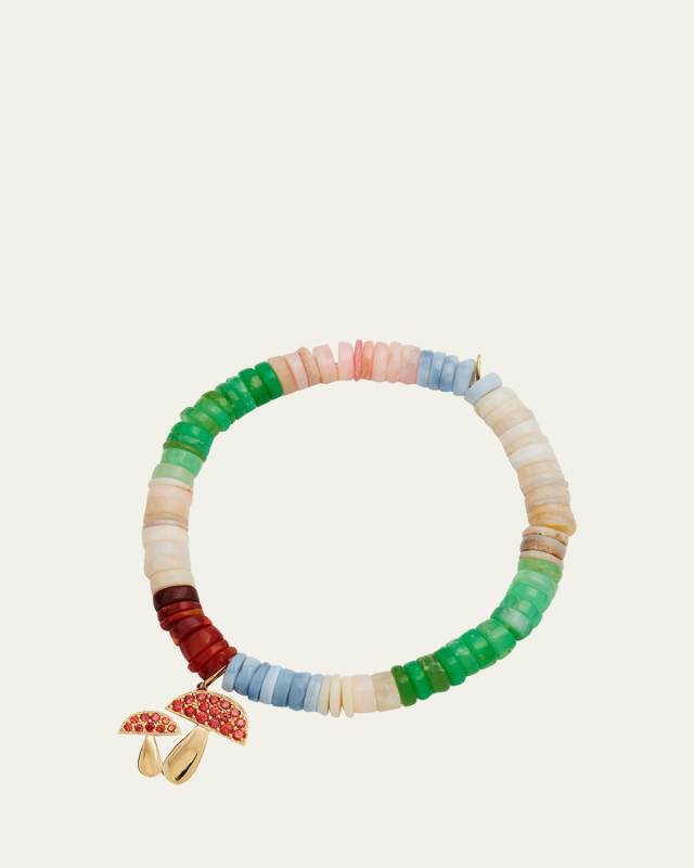 Mushroom Charm on Mixed Opal Wheel Bead Bracelet