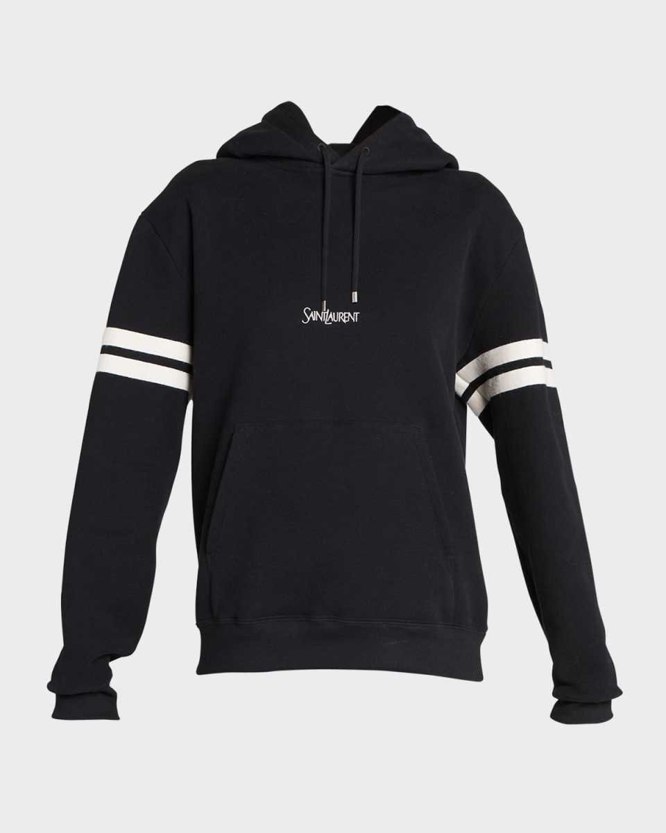 Logo Embroidered Stripe-Sleeve Hoodi