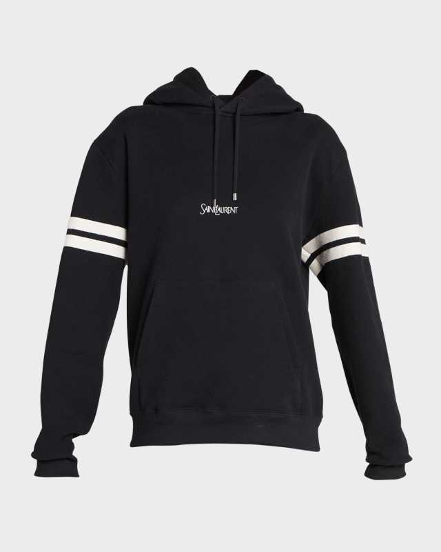 Logo Embroidered Stripe-Sleeve Hoodi