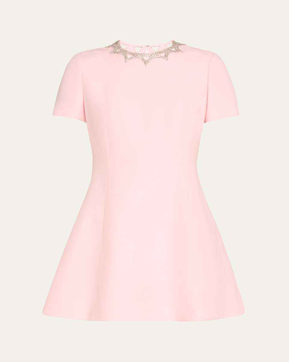 Crepe Couture Mini Dress with Crystal Collar