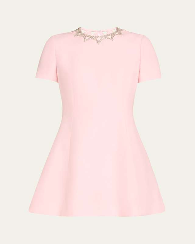 Crepe Couture Mini Dress with Crystal Collar