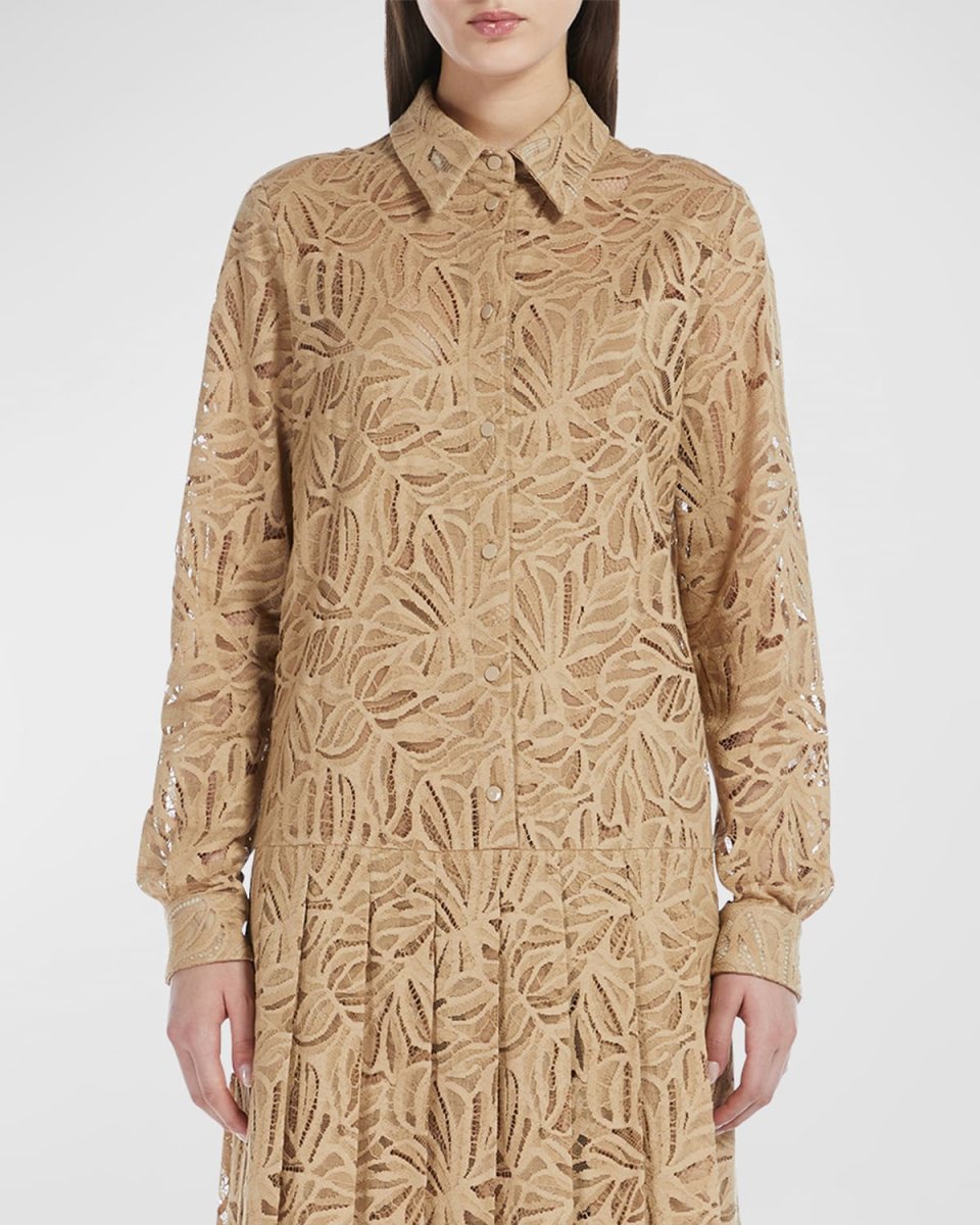 Edotto Pleated Lace Mini Shirtdress